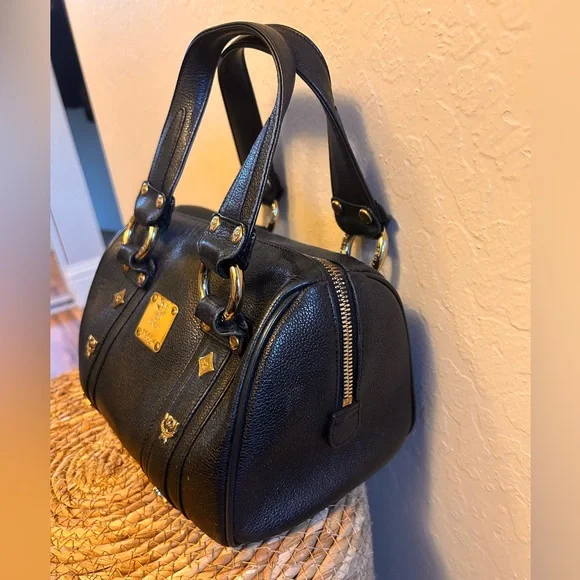 MCM Mini Boston Black Satchel with Gold Accents - Picture 3 of 15